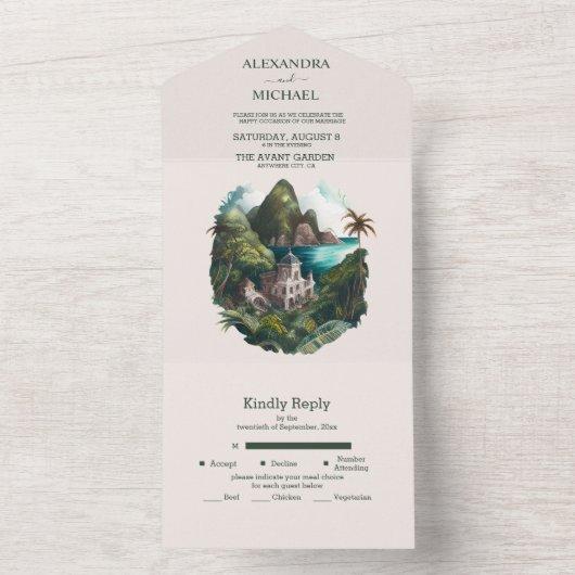 Invitation Tout En Un Mariage aux Caraïbes Aquarelle Tout Compris (À l'intérieur)