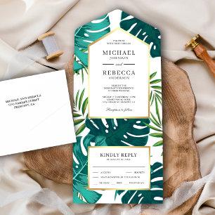 Invitation Tout En Un Mariage aux feuilles de Monstera de palmier tropic