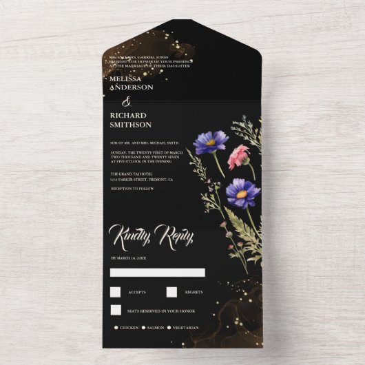 Invitation Tout En Un Mariage aux fleurs sauvages (À l'intérieur)