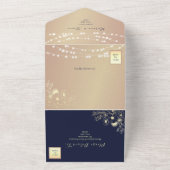 Invitation Tout En Un Mariage aux guirlandes rustiques navy et or (Dehors)