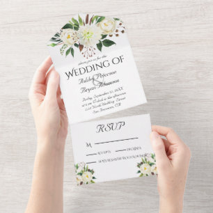 Invitation Tout En Un Mariage aux Roses Blanches Élégantes
