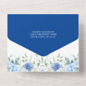 Invitation Tout En Un Mariage aux Roses et Dahlias Bleus et Blancs (Verso)
