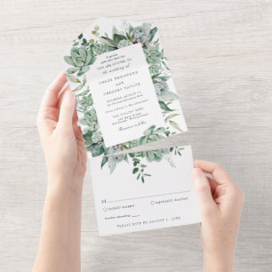 Invitation Tout En Un Mariage avec de la verdure de plantes grasses et d