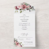 Invitation tout en un mariage avec des fleurs rose (À l'intérieur)