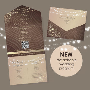Invitation Tout En Un Mariage avec des Luminaires en Bois Rustique Éco-A