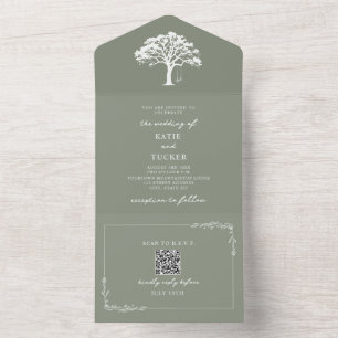 Invitation Tout En Un Mariage Balançoire d'Arbre Rustique Vert Sauge QR