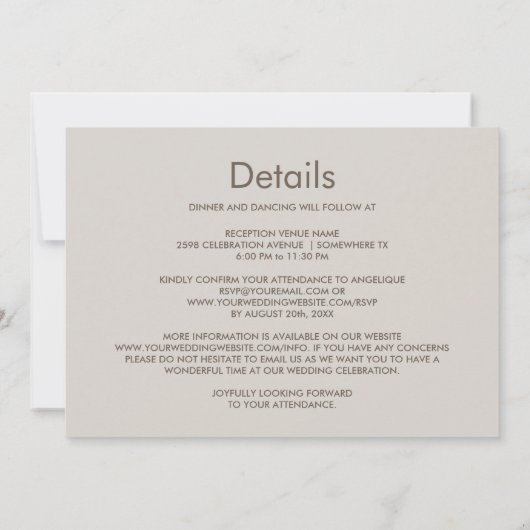 Invitation Tout en un Mariage beige élégant (Dos)