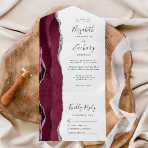 Invitation Tout En Un Mariage Blanc Agate Argent Bourgogne