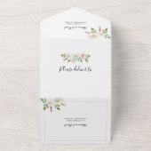 Invitation Tout En Un Mariage blanc, blanc, rose floral gris clair (Dehors)