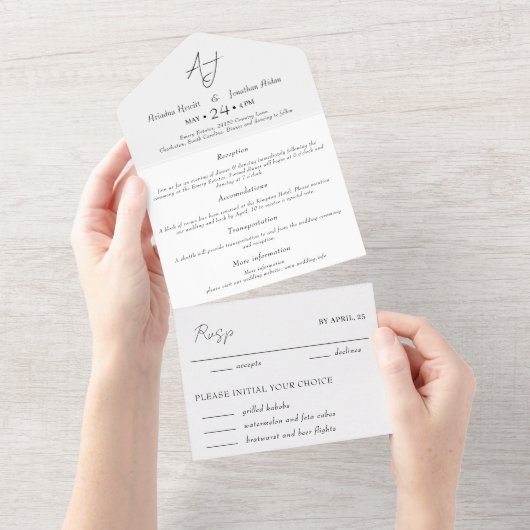 Invitation Tout En Un Mariage blanc et noir minimal (Déchirure)