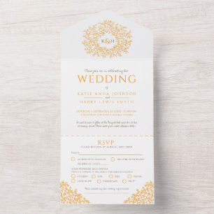 Invitation Tout En Un Mariage blanc feuilles d'orange tout en un invitat