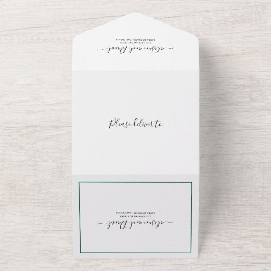 Invitation Tout En Un Mariage blanc fleuri à feuillage persistant vert (Dehors)