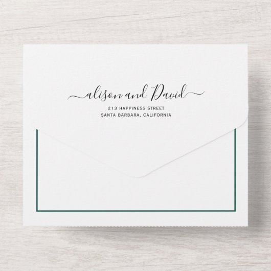 Invitation Tout En Un Mariage blanc fleuri à feuillage persistant vert (Verso)