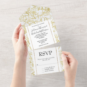 Invitation Tout En Un Mariage blanc Glitzy Gold Confetti