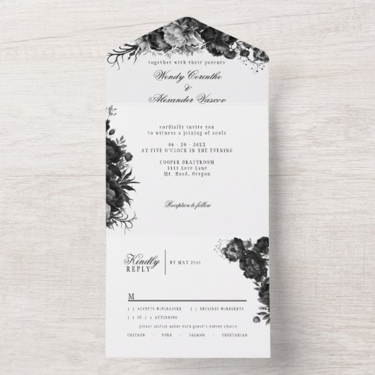 Invitation Tout En Un Mariage blanc gothique classique (À l'intérieur)