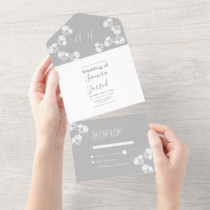 Invitation Tout En Un Mariage Blanc Gris Motif Floral 