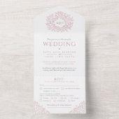 Invitation Tout En Un Mariage blanc muet feuilles rose (À l'intérieur)