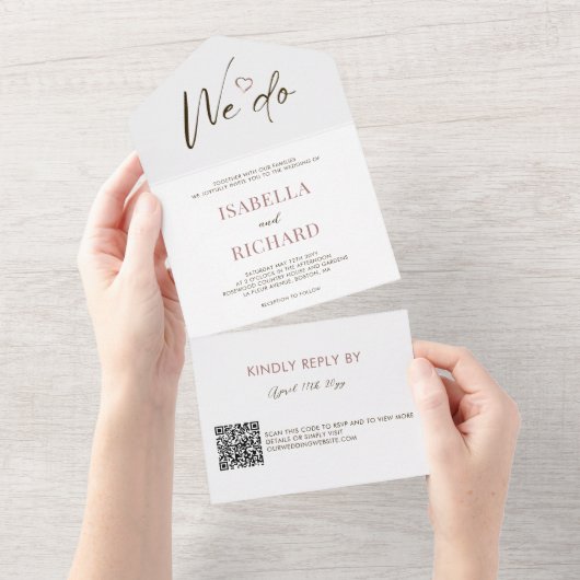 Invitation Tout En Un Mariage blanc | QR Code Tout en un (Déchirure)