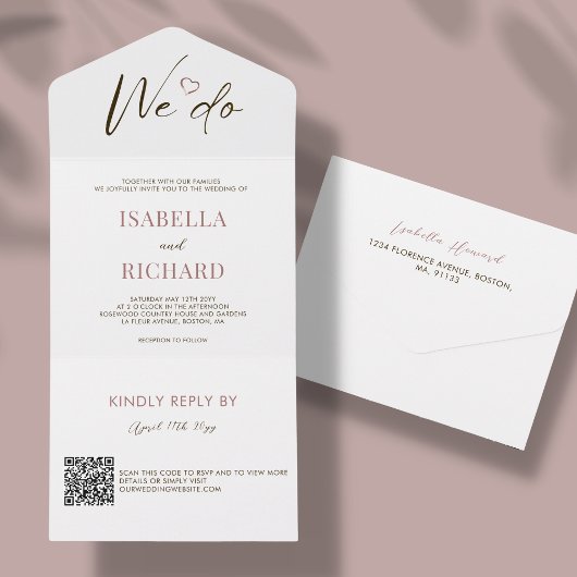 Invitation Tout En Un Mariage blanc | QR Code Tout en un