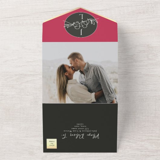 Invitation Tout En Un Mariage blanc rose moderne (Dehors)