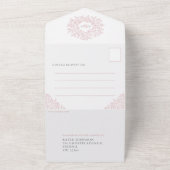 Invitation Tout En Un Mariage blanc rose pâle feuille photo repas RSVP (Dehors)