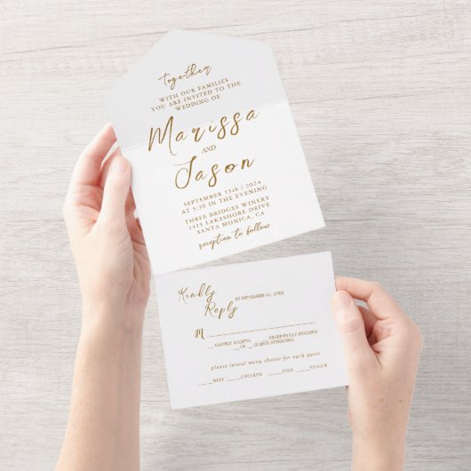 Invitation Tout En Un Mariage blanc simple et élégant (Déchirure)