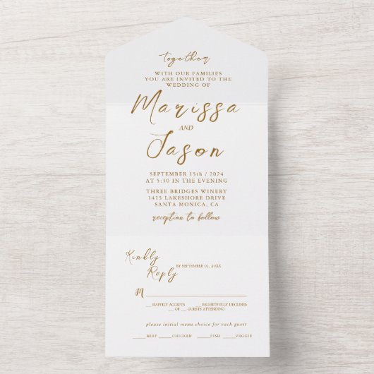 Invitation Tout En Un Mariage blanc simple et élégant (À l'intérieur)