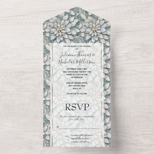 Invitation Tout En Un Mariage bleu blanc Lotus Fleurs (À l'intérieur)