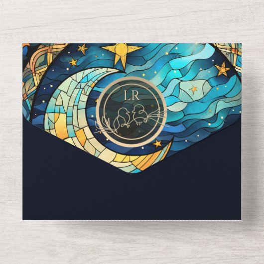 Invitation Tout En Un Mariage bleu céleste (Verso)