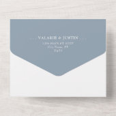 Invitation Tout En Un Mariage bleu dusty à branche minimale (Verso)