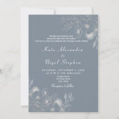 Invitation Tout en un Mariage bleu Dusty Code QR (Devant)