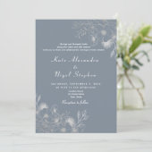 Invitation Tout en un Mariage bleu Dusty Code QR (Debout devant)