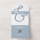 Invitation Tout En Un Mariage bleu Dusty minimaliste (À l'intérieur)