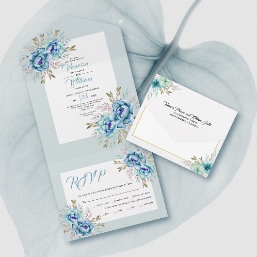 Invitation Tout En Un Mariage bleu et vert menthe