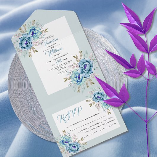 Invitation Tout En Un Mariage bleu et vert menthe
