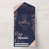 Invitation Tout En Un Mariage bleu marine confetti pailleté or rose (À l'intérieur)
