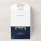 Invitation Tout En Un Mariage bleu marine de pêche à l'aquarelle rustiqu (Dehors)