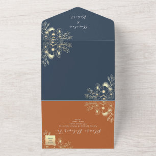 Invitation Tout En Un Mariage bleu marine et terre cuite