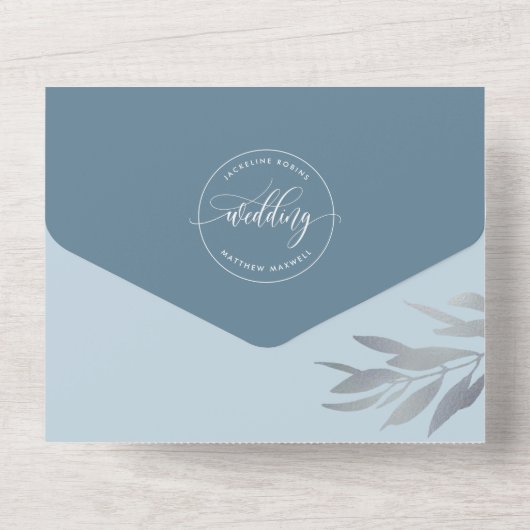 Invitation Tout En Un Mariage bleu moderne avec RSVP perforé (Verso)