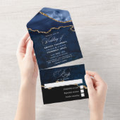 Invitation Tout En Un Mariage Bleu Nuit et Agate Dorée (Déchirure)