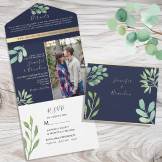 Invitation Tout En Un Mariage Bleu Nuit Eucalyptus Rustique