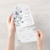 Invitation Tout En Un Mariage Bleu Poussiéreux Fleurs Sauvages Feuillage (Déchirure)