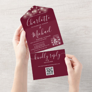 Invitation Tout En Un Mariage Bocal Mason Code QR Guirlande Lumineuse Bo