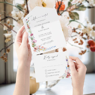 Invitation Tout En Un Mariage Bohème Aquarelle Fleur Calligraphiée