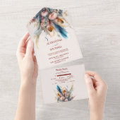 Invitation Tout En Un Mariage Bohème Aquarelle Herbe des Pampas (Déchirure)