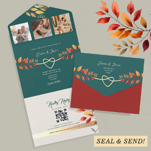 Invitation Tout En Un Mariage Bohème Automnal Sarcelle Orange