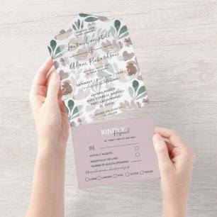 Invitation Tout En Un Mariage Bohème Floral Beige Brun Aquarelle