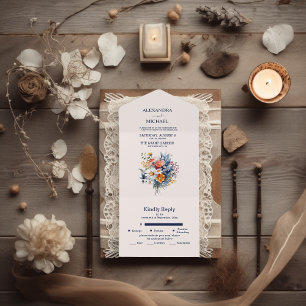 Invitation Tout En Un Mariage Bohème Floral Élégant à l'Aquarelle