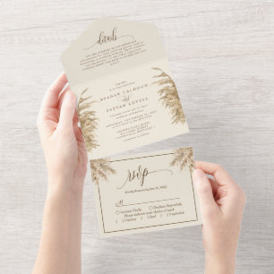 Invitation Tout En Un Mariage Bohème Herbe de Pampa Terreuse 