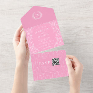 Invitation Tout En Un Mariage bohème rose chaud